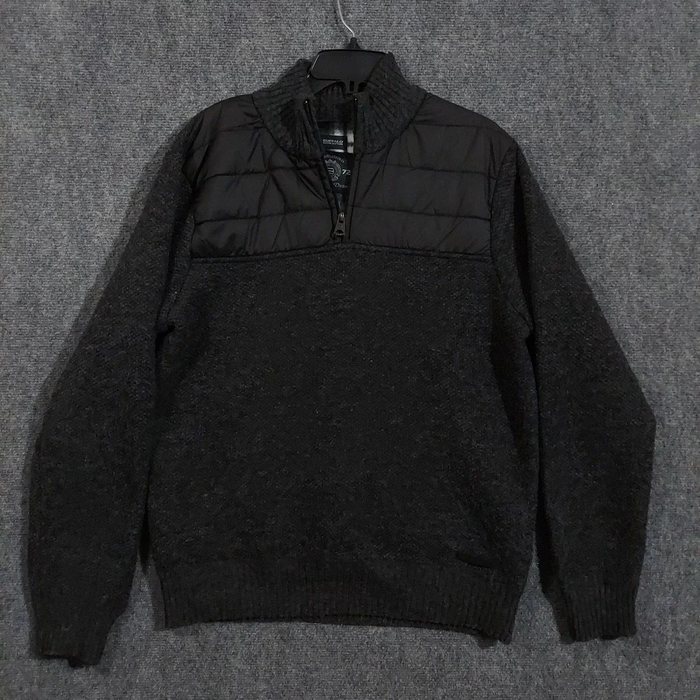 Buffalo David Bitton Sweater Mens Large Quilted Fleece Lined 1/4‎ Zip Pullover